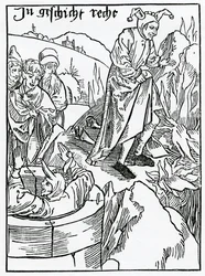 Von denen, die sich wissentlich und willentlich in Gefahr und Risiko begeben, Illustration aus Alexander Barclays englischer Übersetzung von 